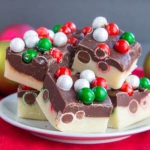 Five-Ingredient Double Chocolate Christmas Fudge Recipe Image with title