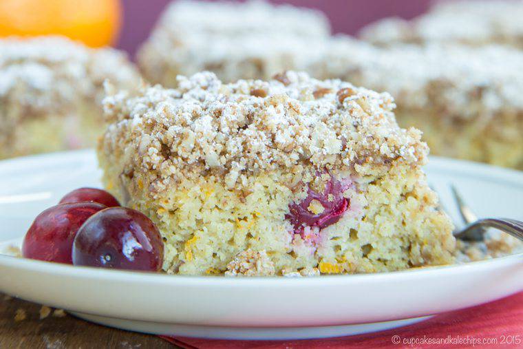 Gluten Free Crumb Cake on a plate with fresh cranberries