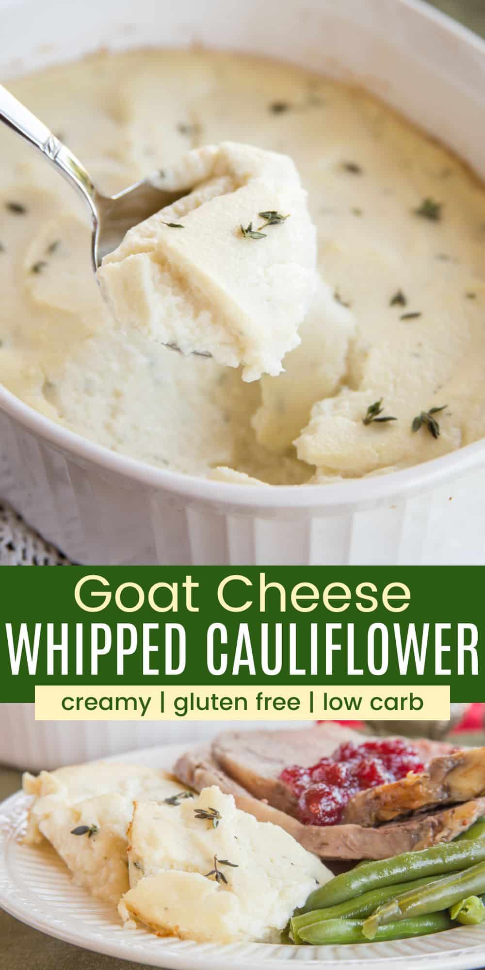 Whipped Cauliflower Gratin with Goat Cheese and Thyme - a light and healthy but still rich and creamy vegetable side dish. Gluten free and low carb too! | cupcakesandkalechips.com