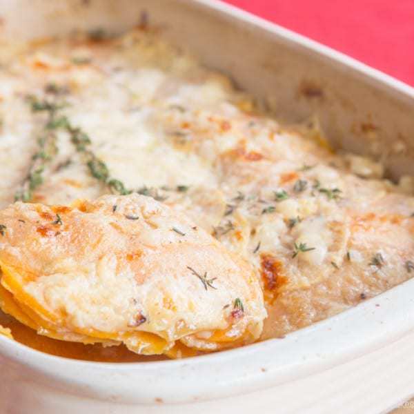 Cheesy Scalloped Sweet Potatoes and Apples Cupcakes & Kale Chips