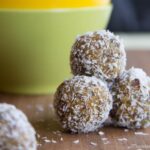 A stack of Apricot Coconut Energy Balls