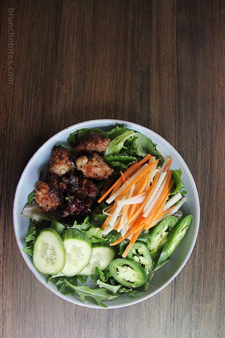 Vietnamese Salad with Banh Mi Ingredients on top