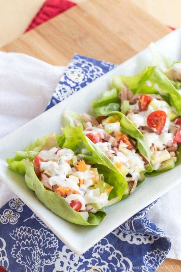 Chef's Salad Lettuce Wraps - turning your favorite salad recipe into finger food makes it even more fun and delicious with #HillshireFarmNaturals! #ad | cupcakesandkalechips.com | gluten free, grain free, low carb