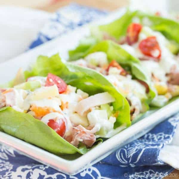 Chef's Salad Lettuce Wraps - turning your favorite salad recipe into finger food makes it even more fun and delicious with #HillshireFarmNaturals! #ad | cupcakesandkalechips.com | gluten free, grain free, low carb