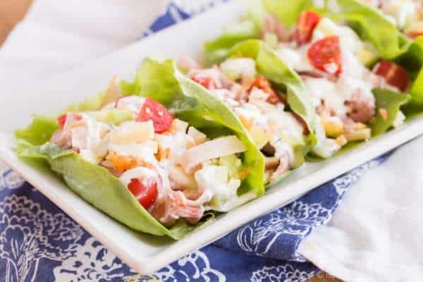 Chef's Salad Lettuce Wraps - turning your favorite salad recipe into finger food makes it even more fun and delicious with #HillshireFarmNaturals! #ad | cupcakesandkalechips.com | gluten free, grain free, low carb