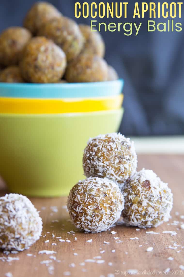 Coconut Apricot Energy Balls Recipe Image with title