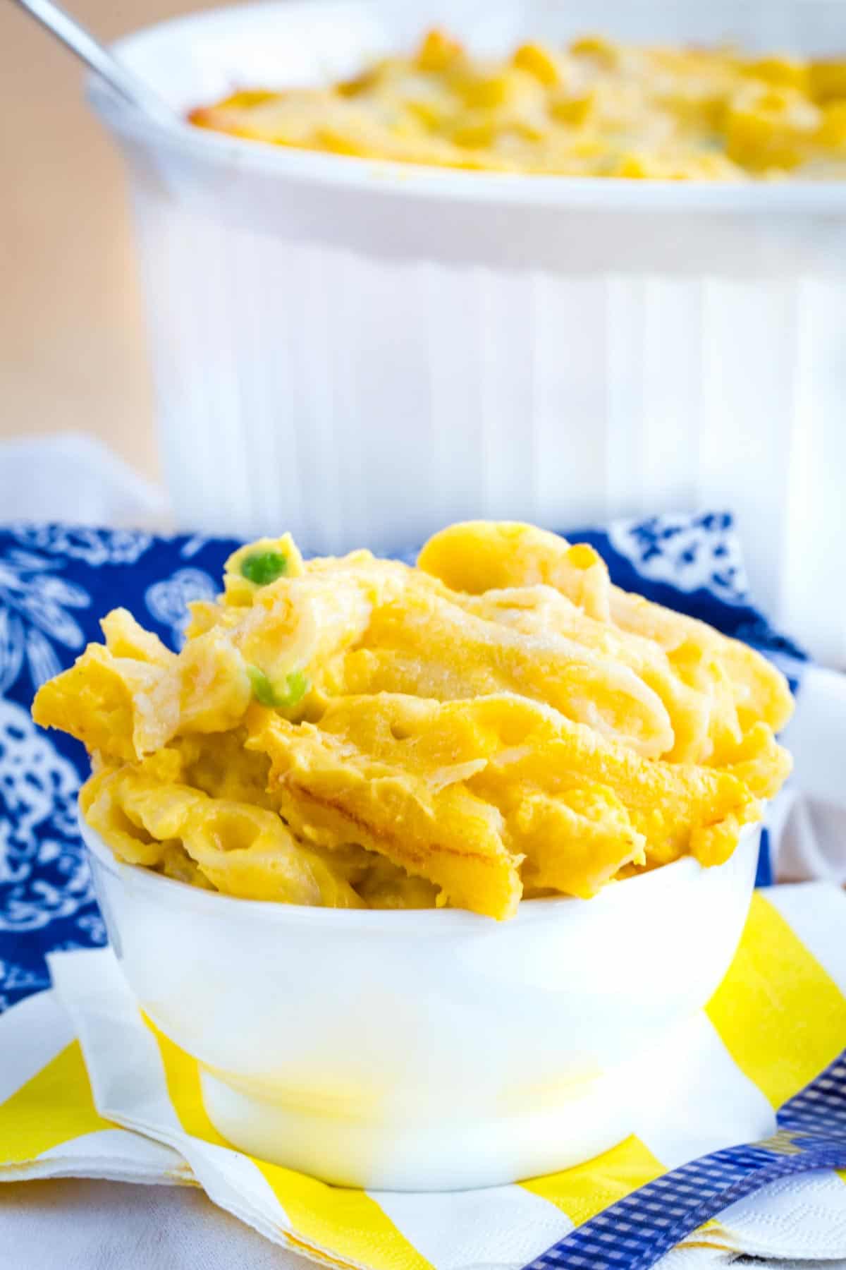 A bowl of butternut squash macaroni and cheese