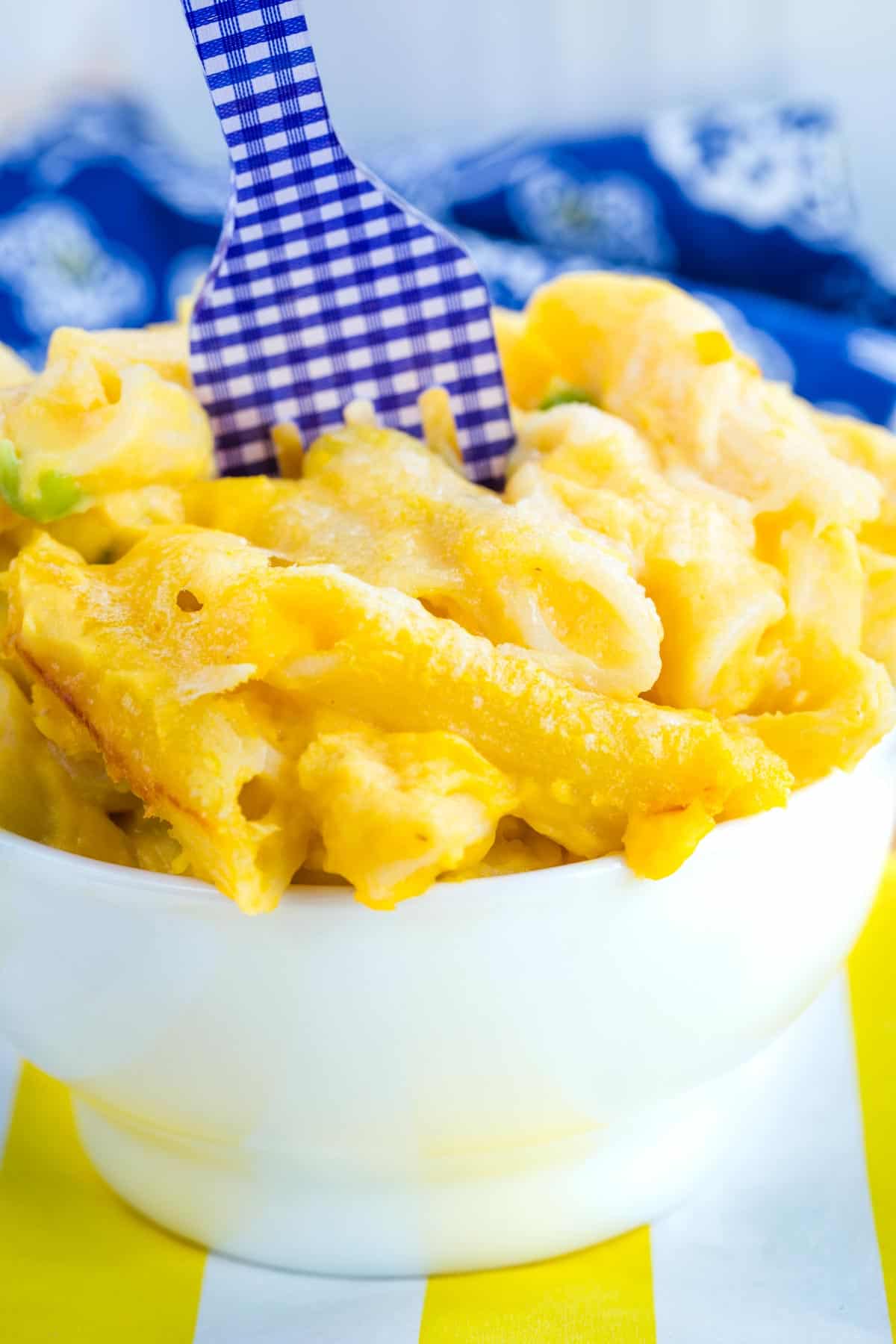 A close up of butternut squash mac and cheese.