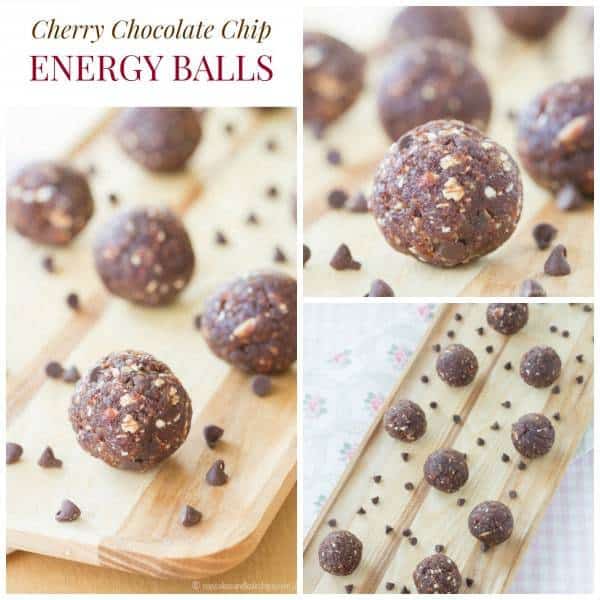 Cherry Chocolate Chip Energy Balls - an easy healthy snack recipe with only a few ingredients that's nut-free and can be made gluten free and vegan. | cupcakesandkalechips.com