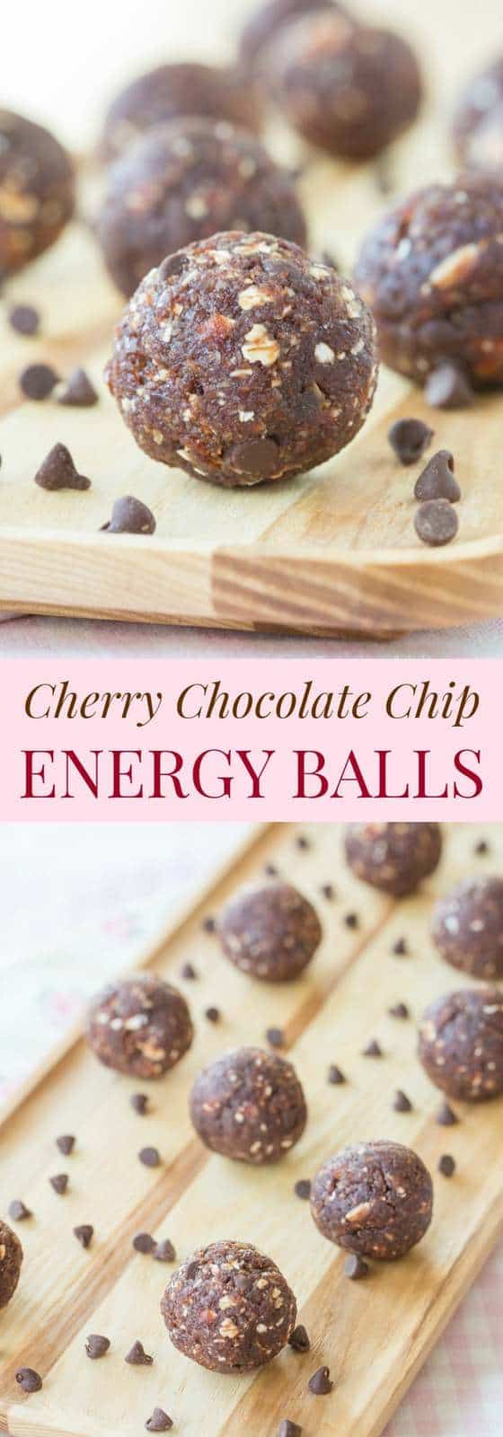 Cherry Chocolate Chip Energy Balls - an easy healthy snack recipe with only a few ingredients that's nut-free and can be made gluten free and vegan. | cupcakesandkalechips.com