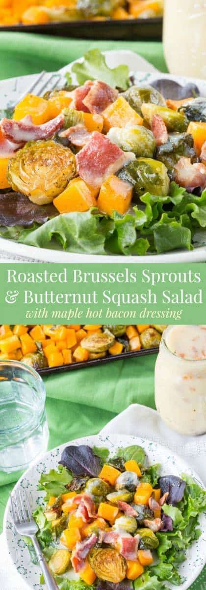 Roasted Brussels Sprouts and Butternut Squash Salad with Hot Bacon Dressing - a salad recipe that will have you craving your leafy greens even in the winter! | cupcakesandkalechips.com | gluten free, paleo option