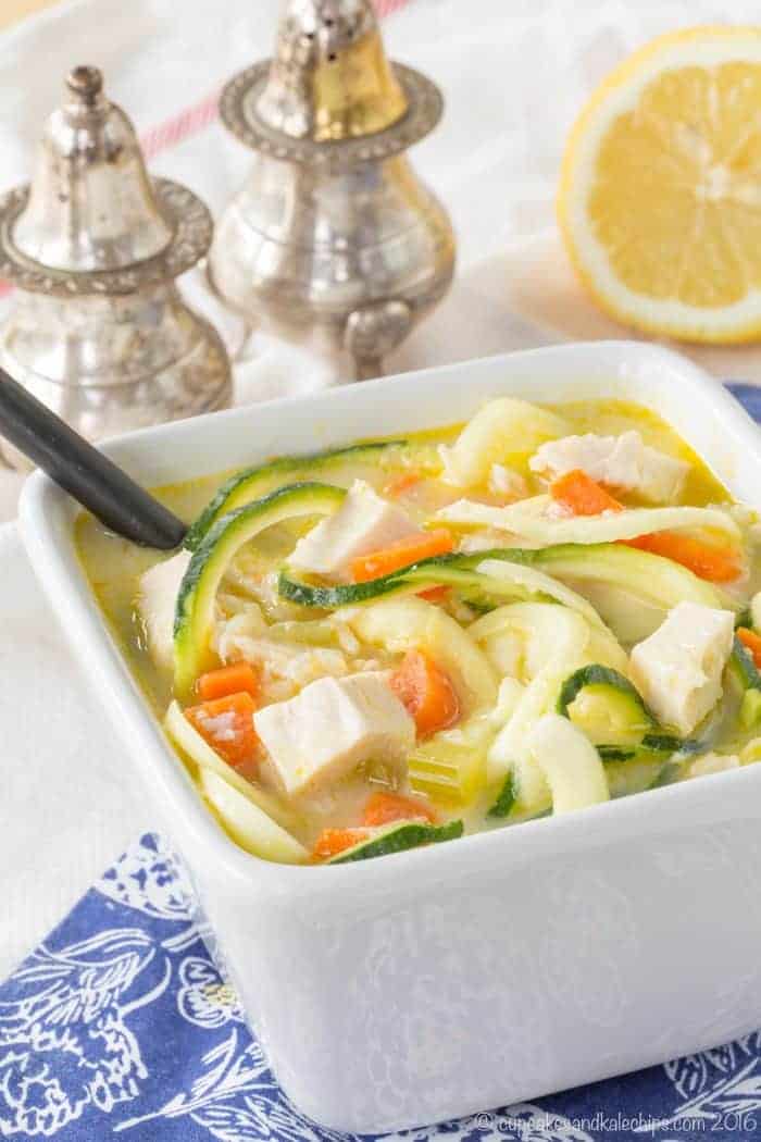 Avgolemono Greek Chicken Zoodle Soup - from a collection of easy paleo recipes