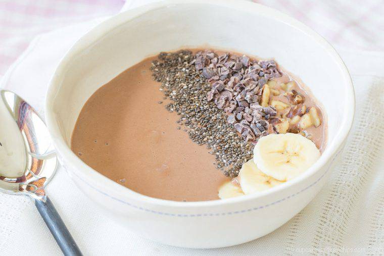 Chocolate smoothie bowl with toppings