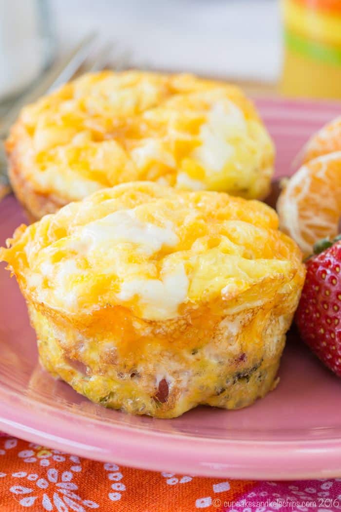Broccoli Ham and Cheese Egg Muffins on a plate.
