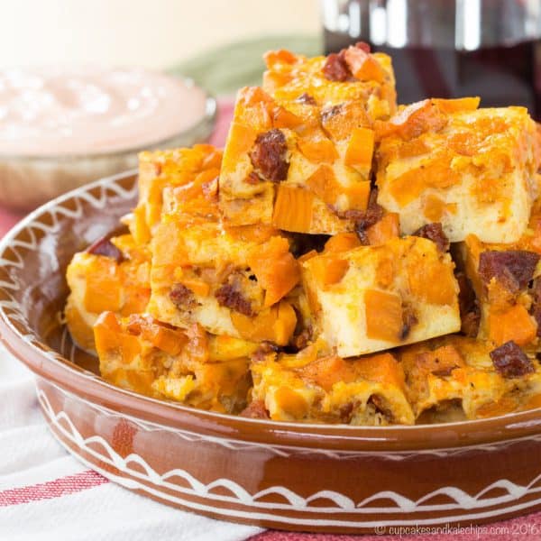 Chorizo and Sweet Potato Spanish Tortilla Bites - a sweet, smoky, spicy twist on the classic Spanish tapas recipe, tortilla Espanola. | cupcakesandkalechips.com | gluten free