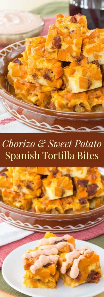 Chorizo and Sweet Potato Spanish Tortilla Bites - a sweet, smoky, spicy twist on the classic Spanish tapas recipe, tortilla Espanola. | cupcakesandkalechips.com | gluten free
