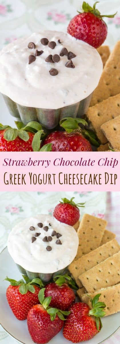 Strawberry Chocolate Chip Greek Yogurt Cheesecake Dip - you only need six ingredients for this healthy dip recipe that's a light sweet treat for an after school snack or dessert. | cupcakesandkalechips.com | gluten free