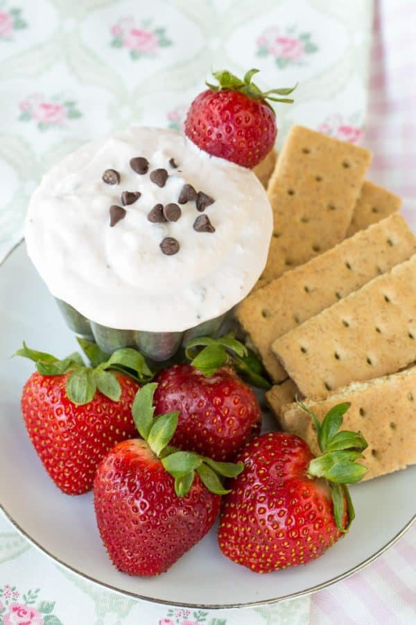 Strawberry Chocolate Chip Greek Yogurt Cheesecake Dip - you only need six ingredients for this healthy dip recipe that's a light sweet treat for an after school snack or dessert. | cupcakesandkalechips.com | gluten free