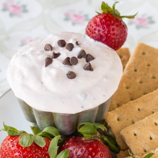 Strawberry Chocolate Chip Greek Yogurt Cheesecake Dip - you only need six ingredients for this healthy dip recipe that's a light sweet treat for an after school snack or dessert. | cupcakesandkalechips.com | gluten free