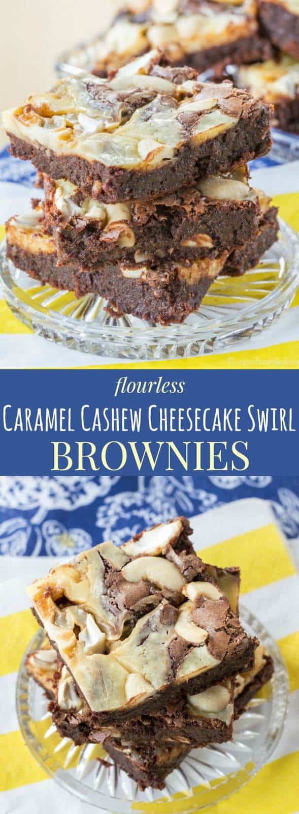 Flourless Caramel Cashew Cheesecake Swirl Brownies - a rich, fudgy brownie recipe with ripples of sweet caramel, tangy cheesecake, and crunchy cashews. | cupcakesandkalechips.com | gluten free