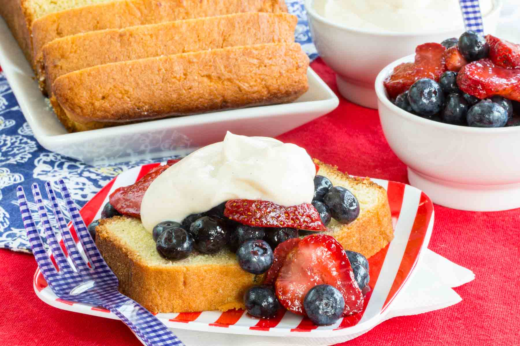 Potato cake with a dollop of Greek yogurt and fresh fruit.