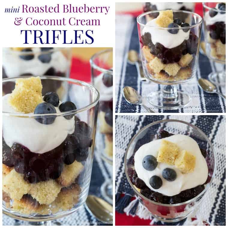 Photo collage of Blueberry and Coconut Cream Trifles.