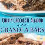 Cherry chocolate no bake granola bars with almonds.