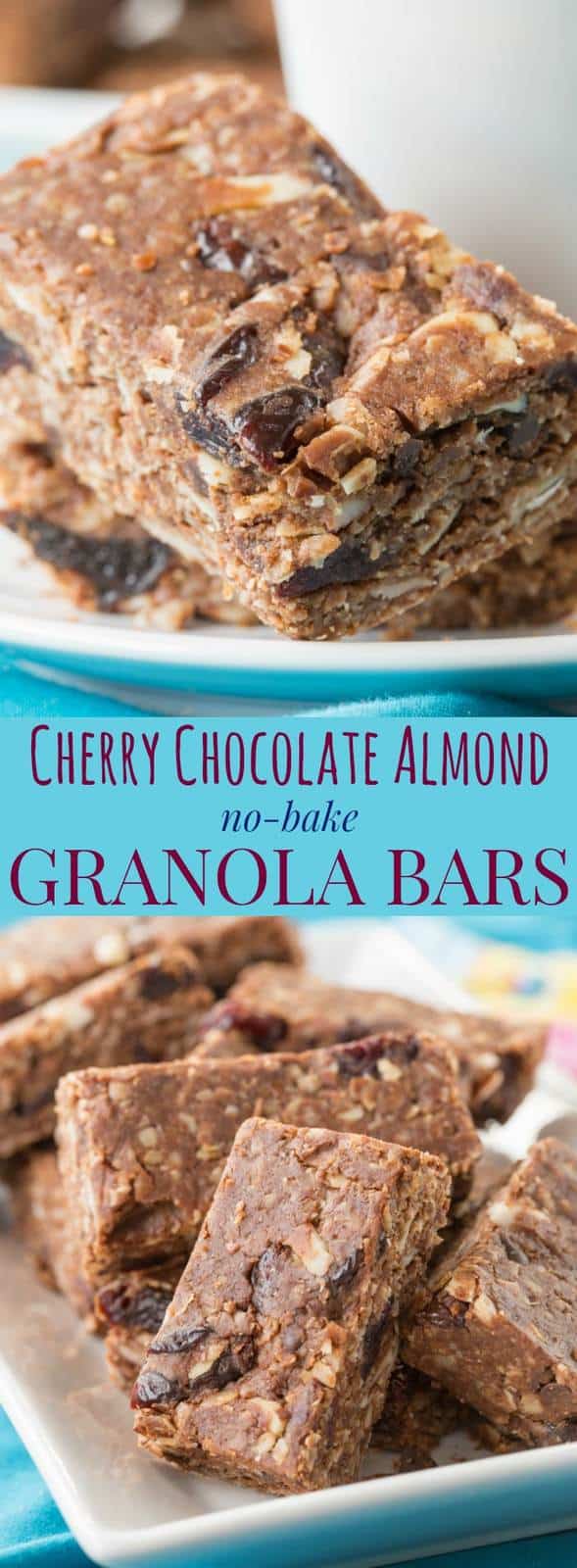 Cherry Chocolate Almond No-Bake Granola Bars - an easy recipe for a healthy snack to pack in a lunchbox that will also satisfy a sweet tooth. Gluten free and dairy free. | cupcakesandkalechips.com