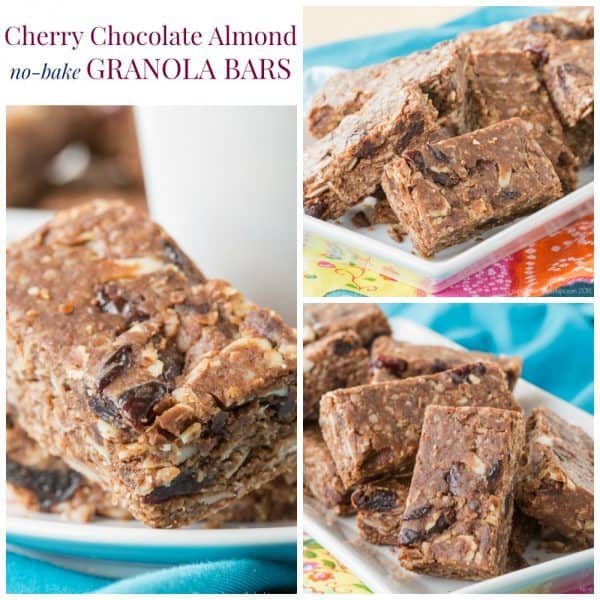 Cherry Chocolate Almond No-Bake Granola Bars - an easy recipe for a healthy snack to pack in a lunchbox that will also satisfy a sweet tooth. Gluten free and dairy free. | cupcakesandkalechips.com