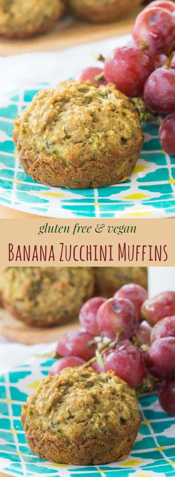 Gluten Free Banana Zucchini Muffins - a naturally sweet and healthy breakfast or snack recipe packed with fruit, veggies, and whole grains. Dairy free and vegan too! | cupcakesandkalechips.com