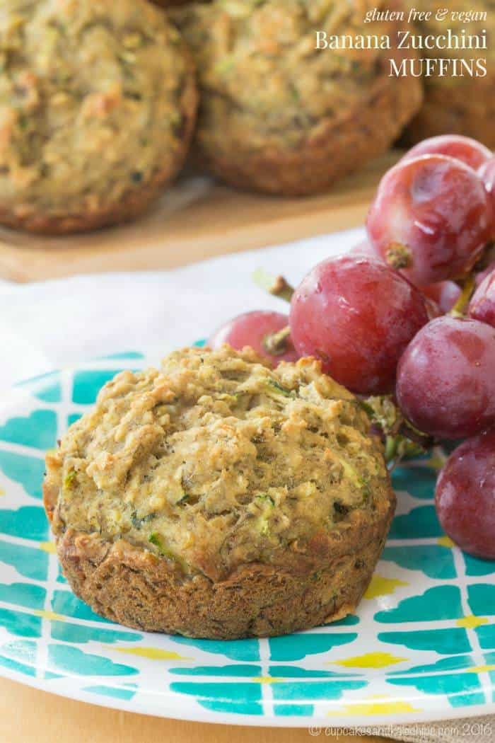 Gluten Free Banana Zucchini Muffins - a naturally sweet and healthy breakfast or snack recipe packed with fruit, veggies, and whole grains. Dairy free and vegan too! | cupcakesandkalechips.com