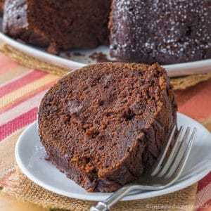Featured image for gluten free chocolate pumpkin bundt cake.