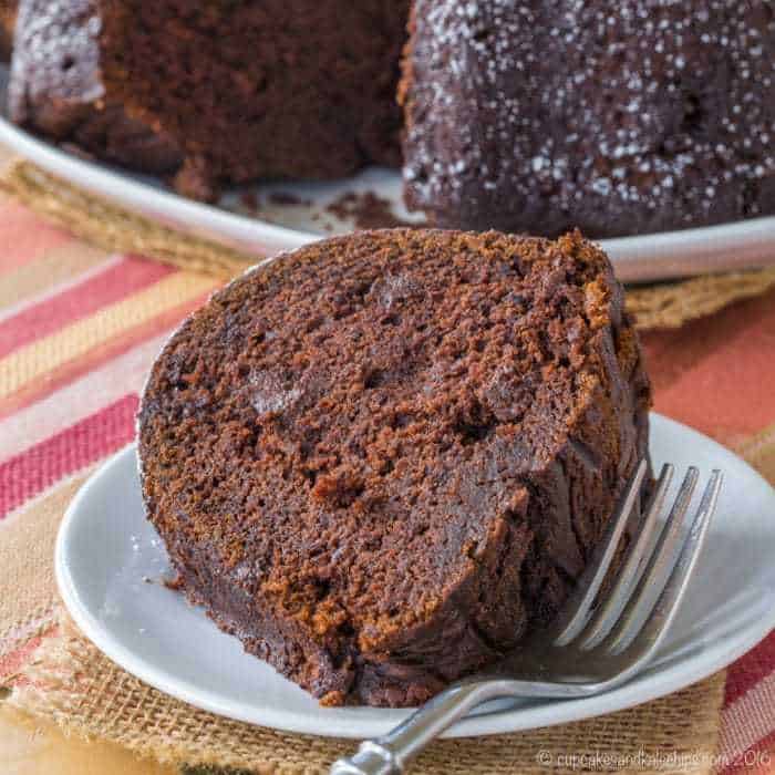 Featured image for gluten free chocolate pumpkin bundt cake.