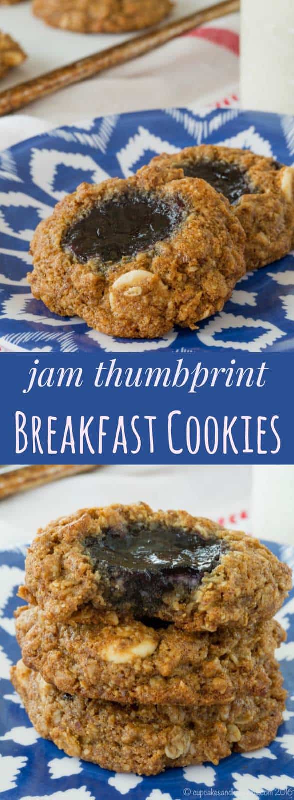 Jam Thumbprint Breakfast Cookies - start your day with this healthy cookie recipe that can even be made gluten free and dairy free. | cupcakesandkalechips.com