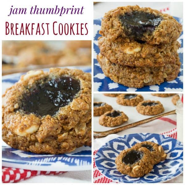 Jam Thumbprint Breakfast Cookies - start your day with this healthy cookie recipe that can even be made gluten free and dairy free. | cupcakesandkalechips.com