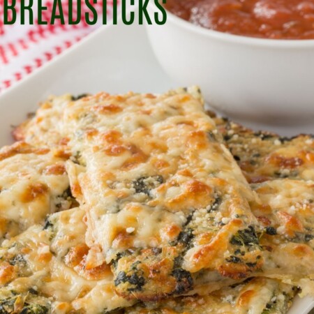 Spinach Artichoke Cauliflower Breadsticks Recipe Image with Title