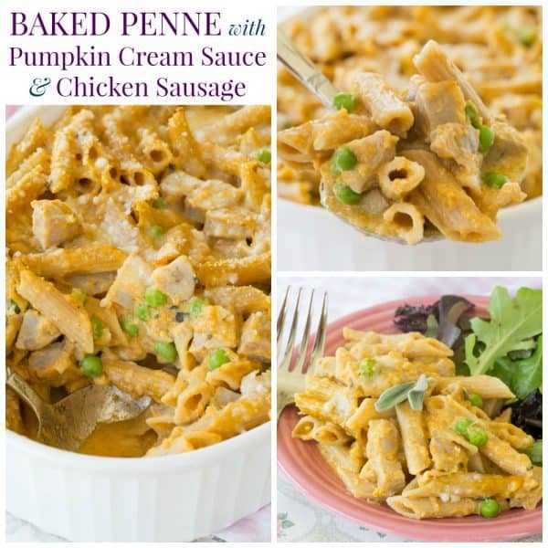 Baked Penne Pasta with Pumpkin Cream Sauce and Sausage - 600 x 600 jpeg 49kB