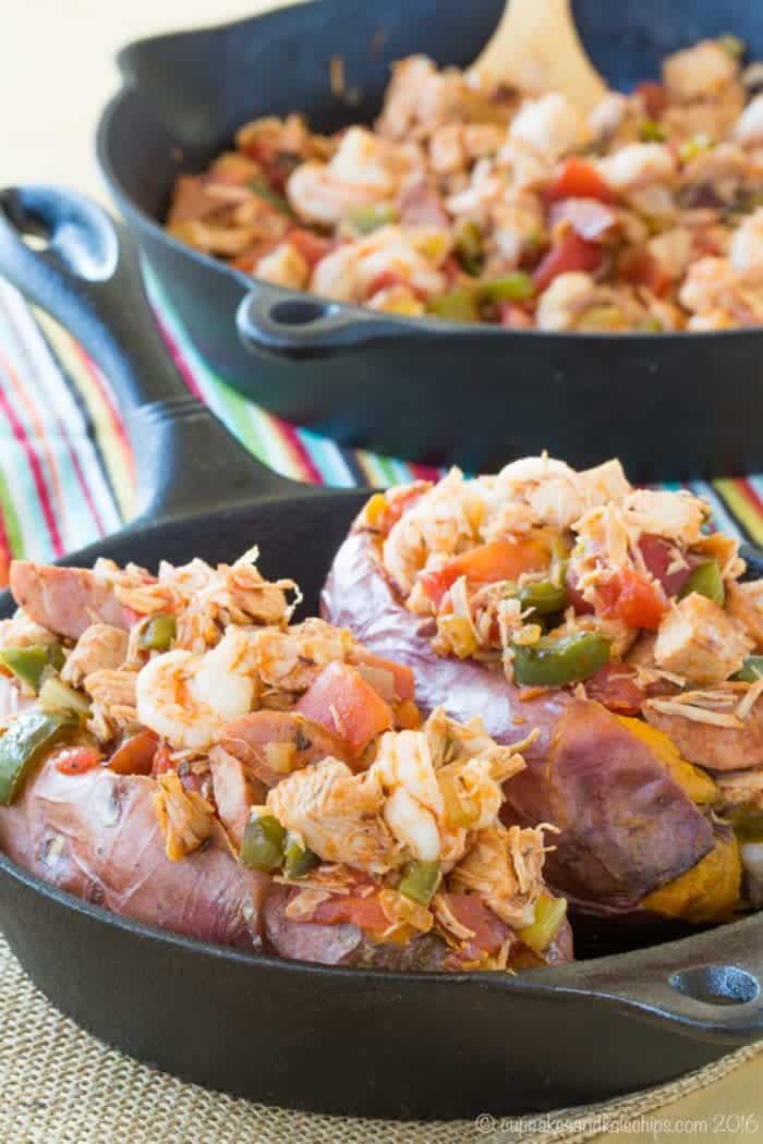 Jambalaya Stuffed Baked Sweet Potatoes - from a collection of easy paleo recipes