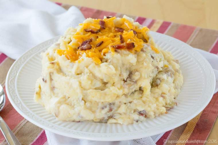 Easy Cheesy Bacon Mashed Potatoes Recipe loaded with bacon and cheddar cheese