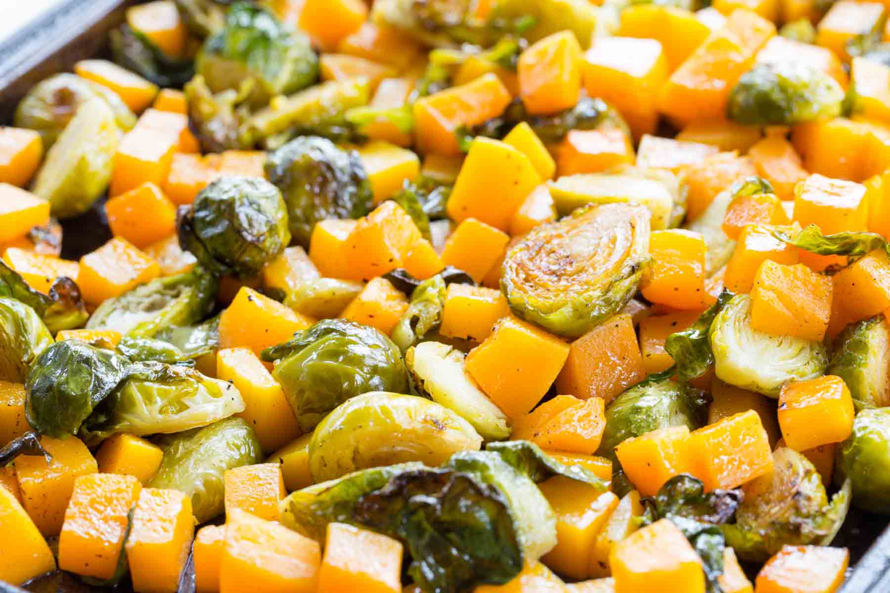 Maple Brussel Sprouts and Butternut Squash is a simple four ingredient side dish