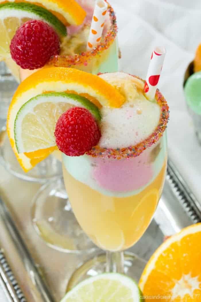 Sparkling Cider Rainbow Sherbet Floats - one of the Top 17 Most Popular Recipes of 2017 from Cupcakes & Kale Chips