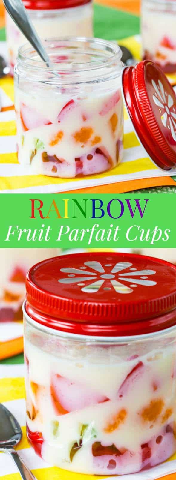 Rainbow Gel Fruit Parfait Cups - a fun treat made easy with @dolesunshine. Perfect for St. Patrick's Day, Easter, birthday, and spring! #ad