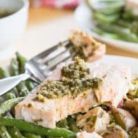 Pesto Salmon with green beans and potatoes