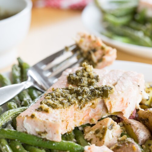 Pesto Salmon Sheet Pan Dinner - Cupcakes & Kale Chips