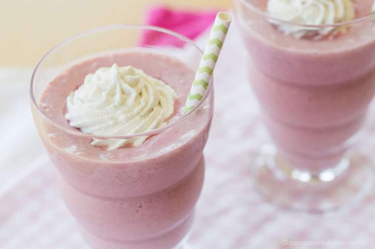 Strawberry Frappe with Whipped Coconut Cream Cupcakes & Kale Chips