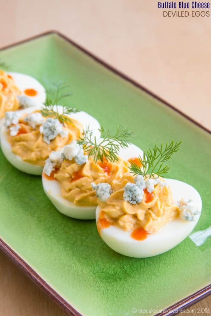 Buffalo Deviled Eggs with Blue Cheese easy potluck appetizer!