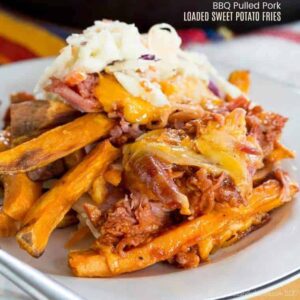 BBQ Pulled Pork Loaded Sweet Potato Fries Recipe from Cupcakes and Kale Chips gluten free