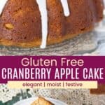 Pinterest title image for GF Sparkling Apple Cranberry Donut Cake.