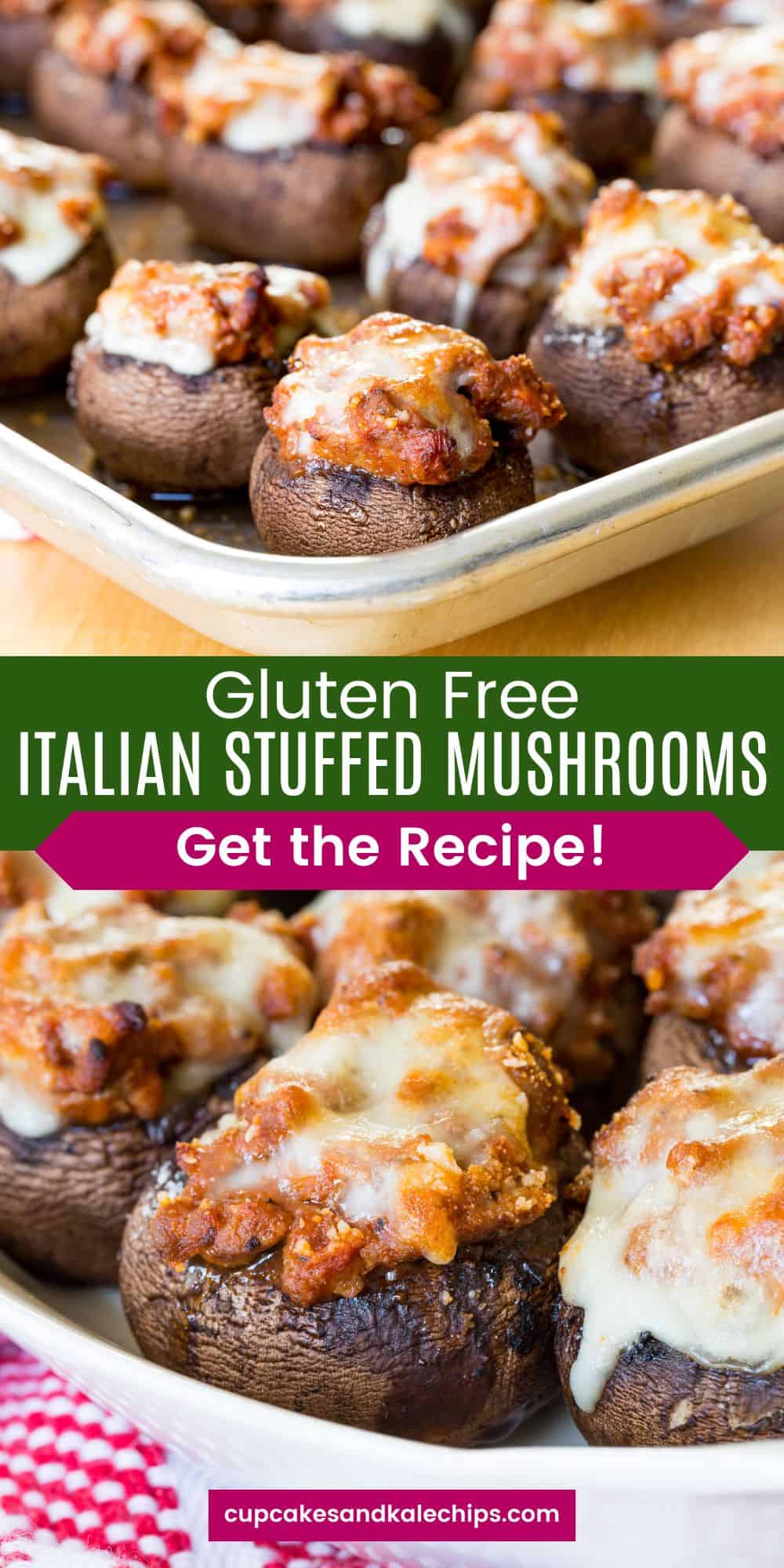 Bolognese Stuffed Mushrooms - an easy party appetizer with a meaty Italian-style tomato sauce and topped with parmesan and mozzarella cheese. This gluten-free and low carb finger food snack will be a favorite! #stuffedmushrooms #appetizer #glutenfree #lowcarb #beef