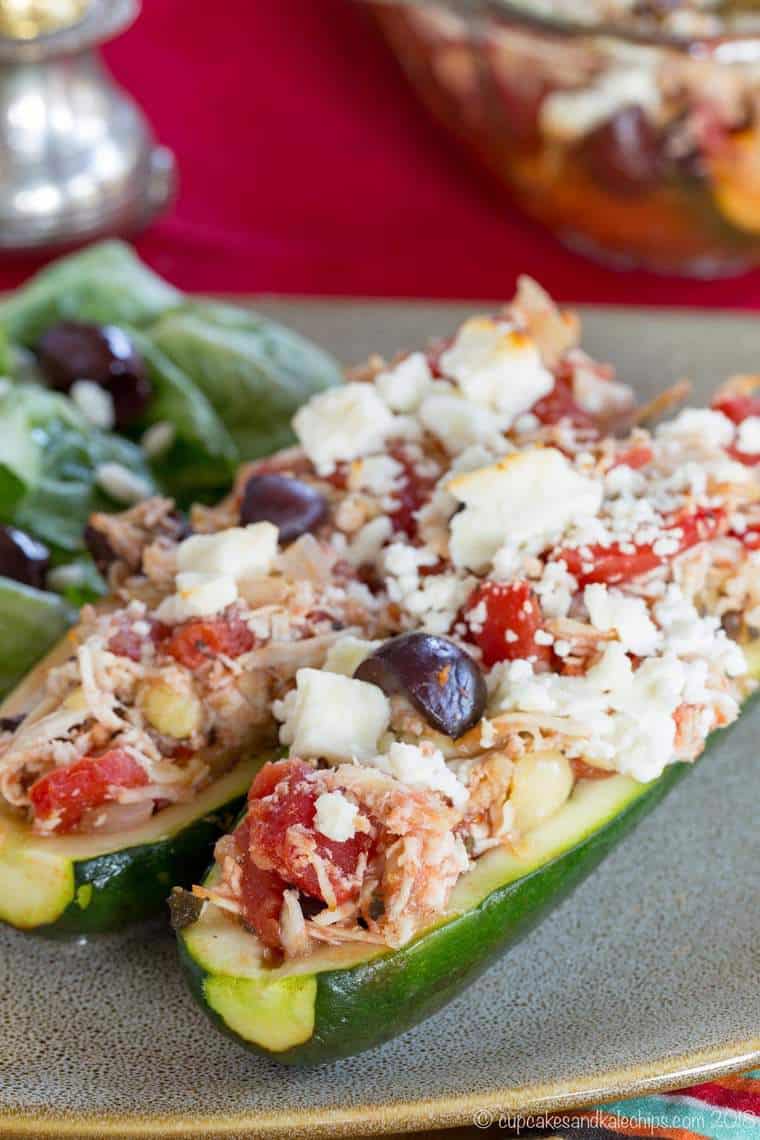 Greek Chicken Stuffed Zucchini Boats